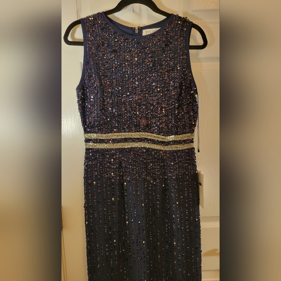 MAC DUGGAL 93603 Sequined Sleeveless Beaded Navy Dress NWT Sz 4 - Picture 6 of 9